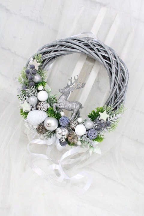 Wianek świąteczny na drzwi wieniec stroik dekoracja renifer