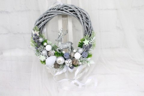 Wianek świąteczny na drzwi wieniec stroik dekoracja renifer