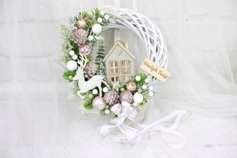 Wianek świąteczny na drzwi wieniec stroik dekoracja renifer