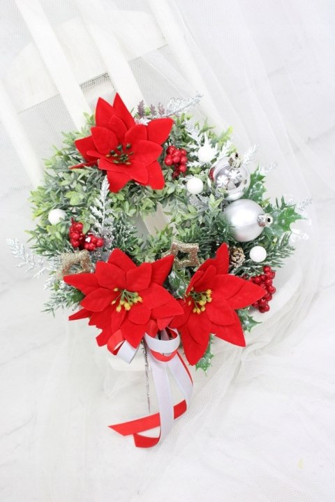 Wianek świąteczny na znicz stroik na grób gwiazda betlejemska