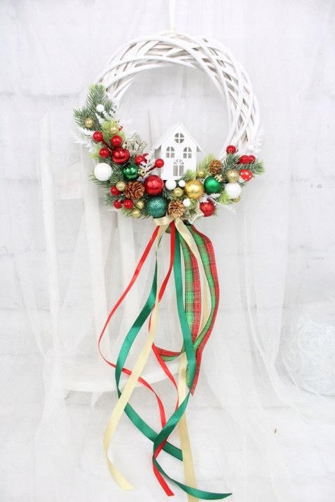 Wianek świąteczny wieniec stroik na drzwi DOMEK