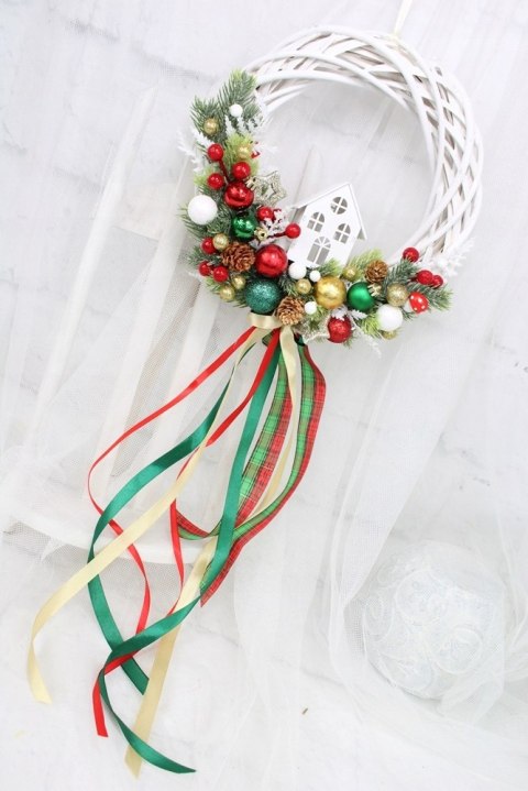 Wianek świąteczny wieniec stroik na drzwi DOMEK