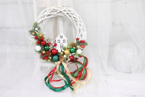 Wianek świąteczny wieniec stroik na drzwi DOMEK