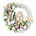 Wianek świąteczny różowy wieniec stroik na drzwi dekoracja DOMEK