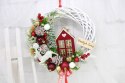 Wianek świąteczny czerwony wieniec stroik na drzwi dekoracja DOMEK