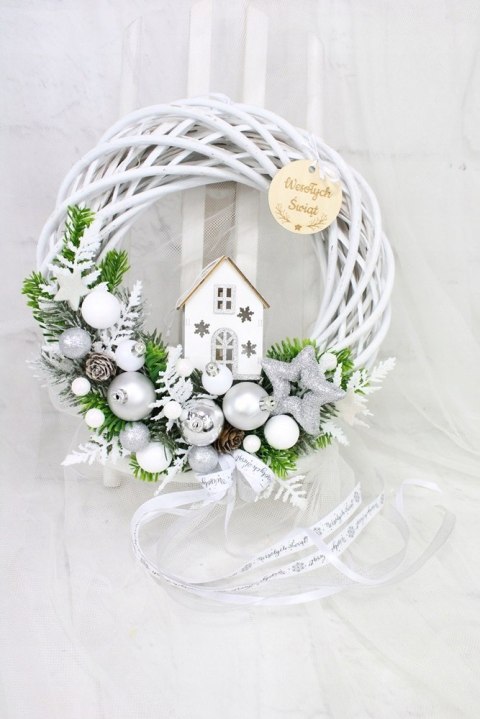 Wianek świąteczny wieniec stroik na drzwi dekoracja DOMEK