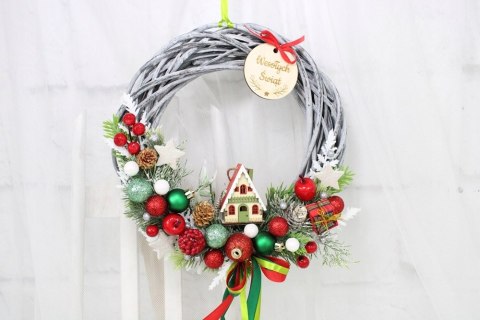 Wianek świąteczny wieniec stroik na drzwi dekoracja DOMEK