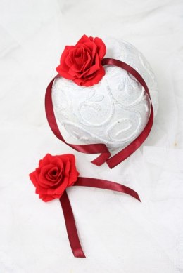 Róża na rękę kotylion lub przypinka do butonierki VELVET czerwona