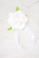 Róża na rękę kotylion lub przypinka do butonierki satynowa BIEL