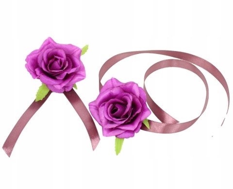 Róża na rękę kotylion lub przypinka do butonierki satynowa PURPURA