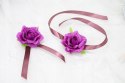 Róża na rękę kotylion lub przypinka do butonierki satynowa PURPURA