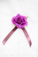 Róża na rękę kotylion lub przypinka do butonierki satynowa PURPURA