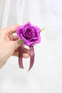 Róża na rękę kotylion lub przypinka do butonierki satynowa PURPURA