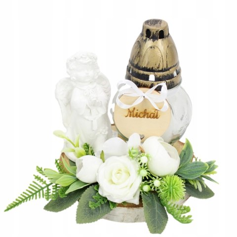 Stroik kompozycja aniołek na grób ZNICZ z imieniem