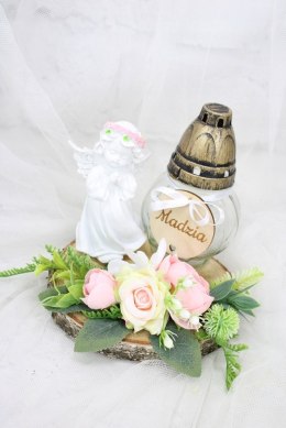 Stroik kompozycja aniołek na grób ZNICZ z imieniem