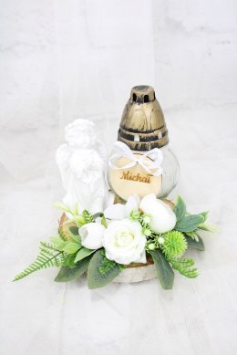 Stroik kompozycja aniołek na grób ZNICZ z imieniem