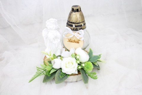 Stroik kompozycja aniołek na grób ZNICZ z imieniem