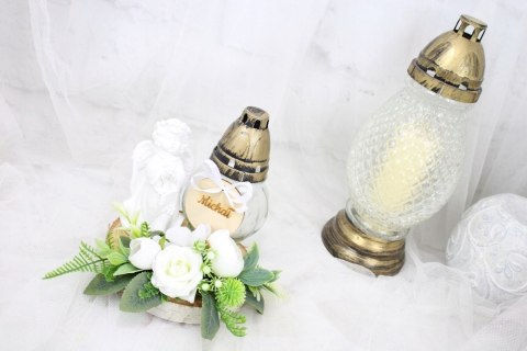 Stroik kompozycja aniołek na grób ZNICZ z imieniem