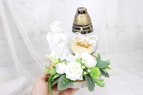 Stroik kompozycja aniołek na grób ZNICZ z imieniem