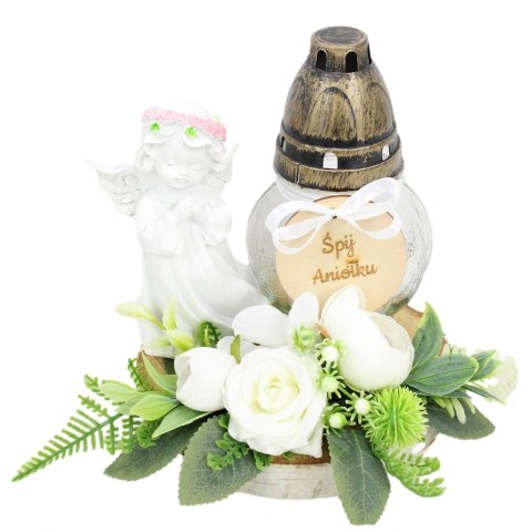 Stroik kompozycja na grób aniołek wiązanka ZNICZ plaster