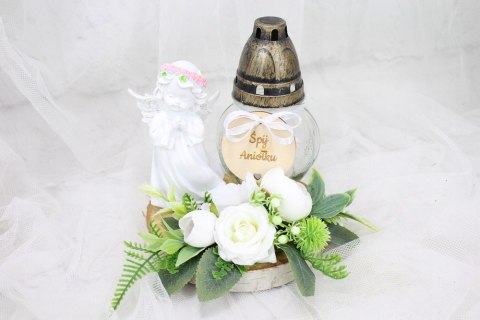 Stroik kompozycja na grób aniołek wiązanka ZNICZ plaster