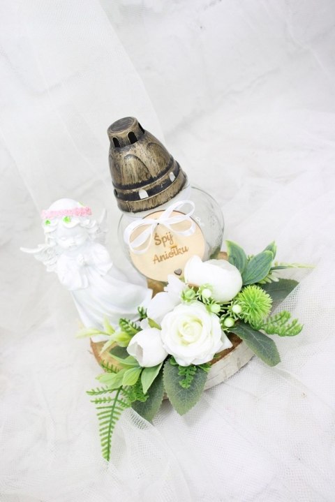 Stroik kompozycja na grób aniołek wiązanka ZNICZ plaster