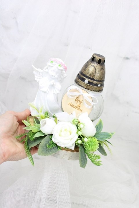 Stroik kompozycja na grób aniołek wiązanka ZNICZ plaster