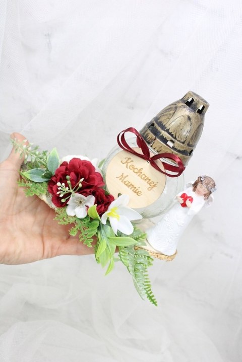 Stroik kompozycja na grób aniołek wiązanka dla Mamy ZNICZ plaster