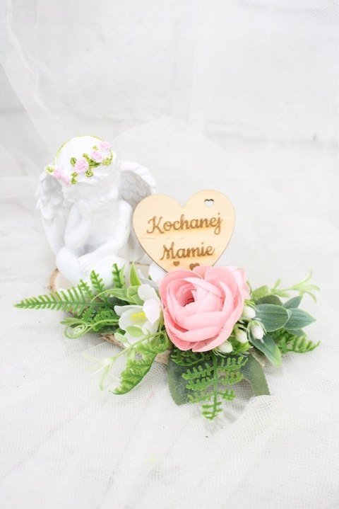 Stroik kompozycja na grób kolumbarium wiązanka ANIOŁEK plaster drewna