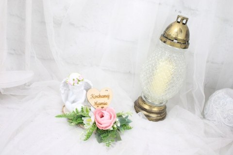 Stroik kompozycja na grób kolumbarium wiązanka ANIOŁEK plaster drewna