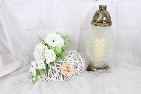 Stroik na cmentarz SERCE kwiaty wiązanka na grób pomnik krem Stroik na cmentarz SERCE kwiaty wiązanka na grób pomnik krem