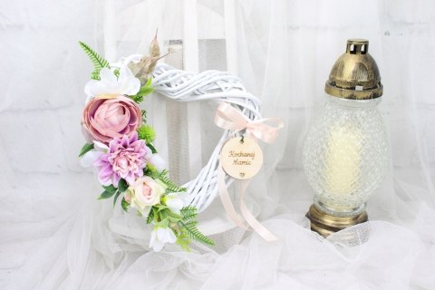 Stroik na cmentarz SERCE kwiaty wiązanka na grób pomnik róż