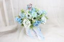 Flower Box z Misiem NIEBIESKI kompozycja kwiaty roczek chrzest baby shower