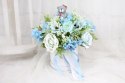 Flower Box z Misiem NIEBIESKI kompozycja kwiaty roczek chrzest baby shower