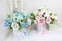 Flower Box z Misiem NIEBIESKI kompozycja kwiaty roczek chrzest baby shower