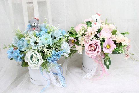 Flower Box z Misiem NIEBIESKI kompozycja kwiaty roczek chrzest baby shower Flower Box z Misiem NIEBIESKI kompozycja kwiaty roczek chrzest baby shower