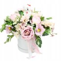 Flower Box z Misiem RÓŻOWY kompozycja kwiaty roczek chrzest baby shower
