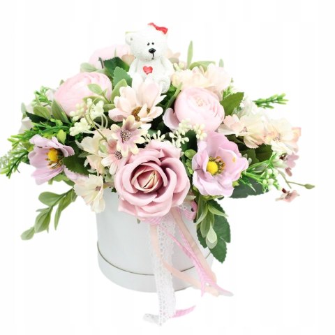 Flower Box z Misiem RÓŻOWY kompozycja kwiaty roczek chrzest baby shower Flower Box z Misiem RÓŻOWY kompozycja kwiaty roczek chrzest baby shower