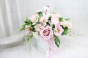 Flower Box z Misiem RÓŻOWY kompozycja kwiaty roczek chrzest baby shower