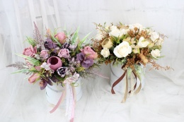 Jesienny stroik flower box wysoki kwiatowa dekoracja domu