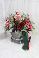 Jesienny stroik flower box kwiatowa dekoracja ozdoba domu BORDO