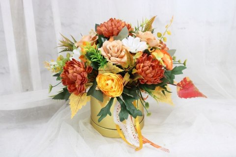 Jesienny stroik flower box prezent kwiatowa dekoracja domu BRĄZ Jesienny stroik flower box prezent kwiatowa dekoracja domu BRĄZ