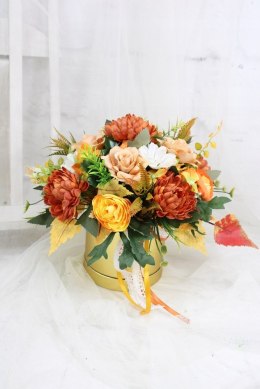 Jesienny stroik flower box prezent kwiatowa dekoracja domu BRĄZ