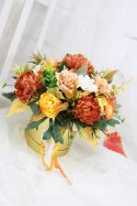 Jesienny stroik flower box prezent kwiatowa dekoracja domu BRĄZ