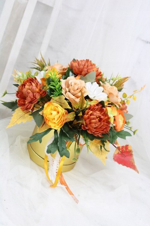 Jesienny stroik flower box prezent kwiatowa dekoracja domu BRĄZ Jesienny stroik flower box prezent kwiatowa dekoracja domu BRĄZ