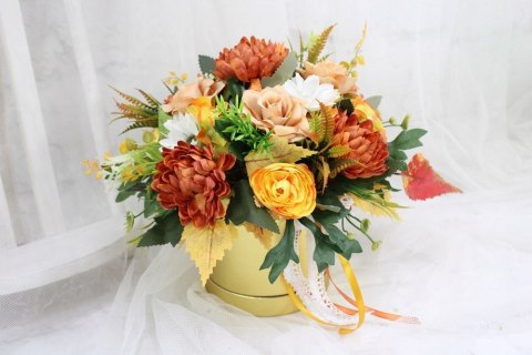 Jesienny stroik flower box prezent kwiatowa dekoracja domu BRĄZ Jesienny stroik flower box prezent kwiatowa dekoracja domu BRĄZ