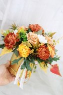 Jesienny stroik flower box prezent kwiatowa dekoracja domu BRĄZ