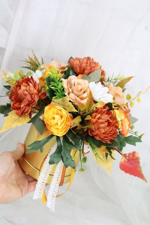 Jesienny stroik flower box prezent kwiatowa dekoracja domu BRĄZ Jesienny stroik flower box prezent kwiatowa dekoracja domu BRĄZ