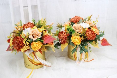 Jesienny stroik flower box prezent kwiatowa dekoracja domu BRĄZ Jesienny stroik flower box prezent kwiatowa dekoracja domu BRĄZ