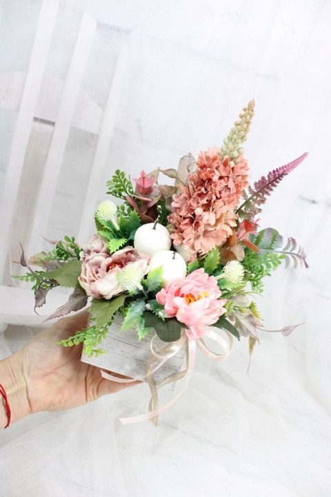 Kompozycja jesienna dekoracja domu jesienny stroik PUDROWY